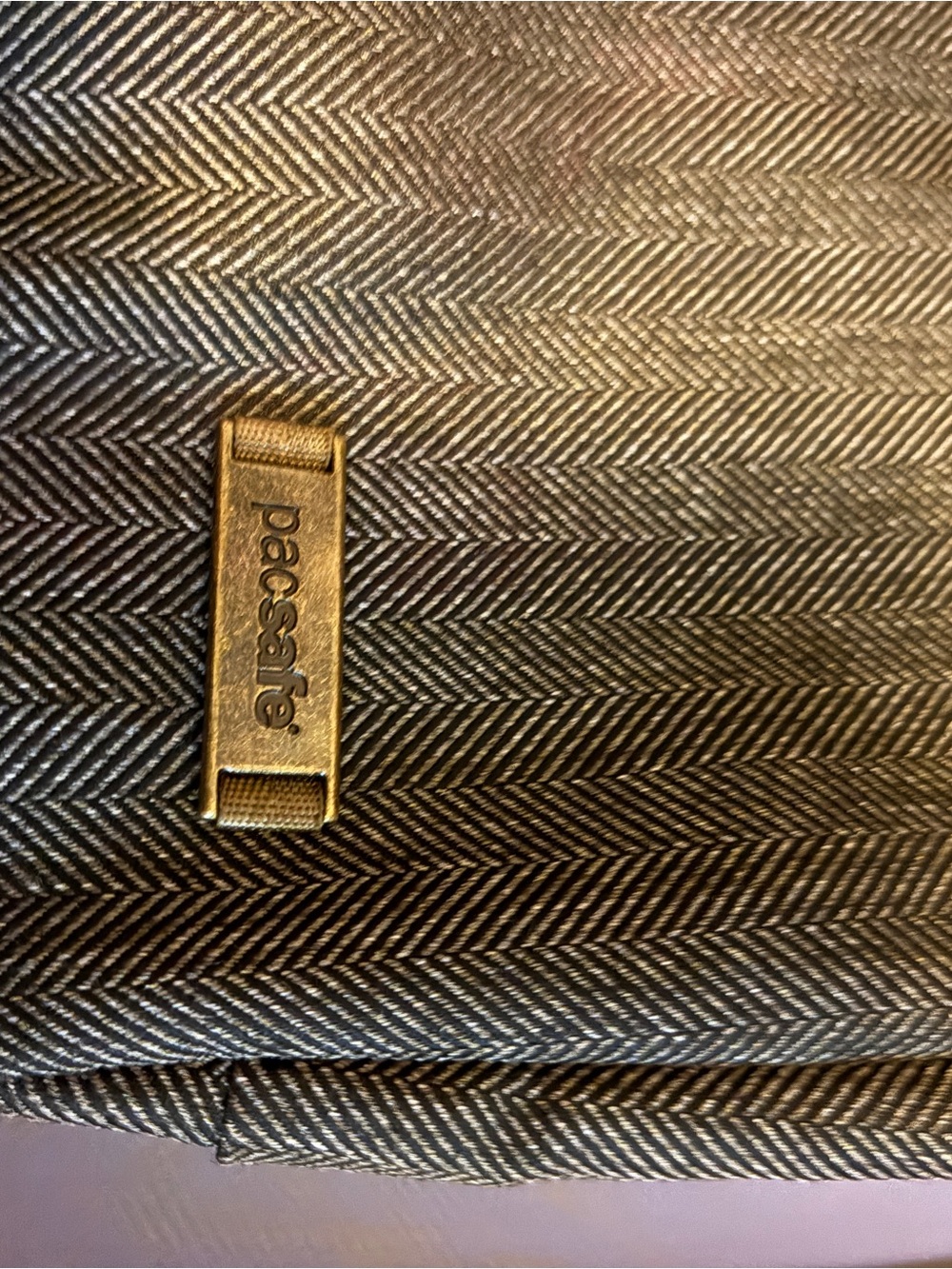 Pacsafe Herringbone Crossbody in Gray and Cream - Picture 2 of 6